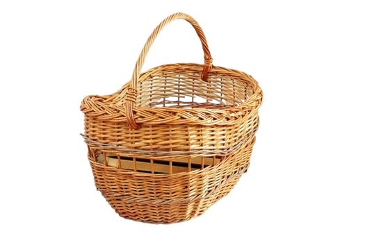 traditional handmade trellis wooden basket isolated over white background