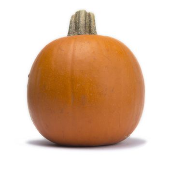 Single pumpkin isolated on white background with light shadow