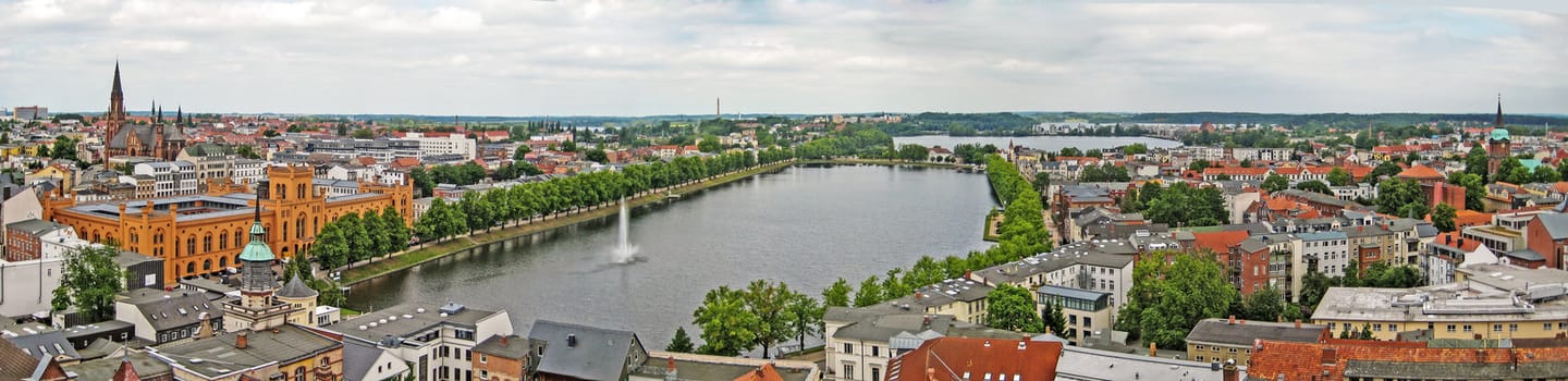 Panorama view over Schwerin, the main town of Mecklenburg-Vorpommern, Germany
