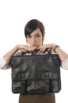 Close up view of female professional holding briefcase