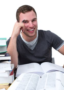 Guy with natural smile havin fun while studying for university