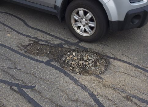 Pot hole in roadway can also be used as a metaphor or concept for trouble ahead or trouble avoidance