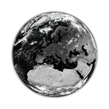 Europe on black planet Earth isolated on white background. Elements of this image furnished by NASA.