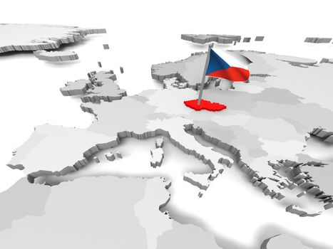 Czech Republic with czech national flag on map of Europe