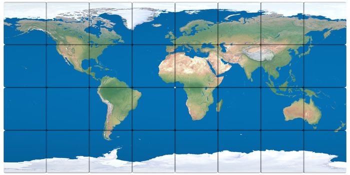 World map made of cubes isolated on white background. Elements of this image furnished by NASA.