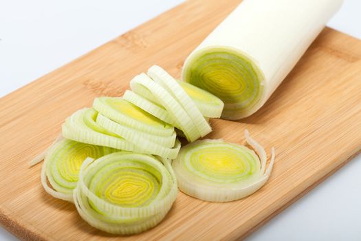 Sliced Leeks on woden table
