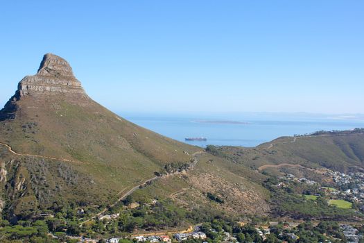 Image of lions head taken from table mountain in cape town, south africa