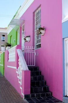 Pink and Green House front in Bo-Kaap, Cape Town, South Africa