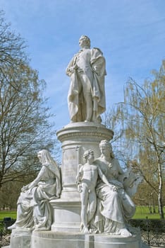 Monument of Johann Wolfgang von Goethe in Berlin, Germany. Early spring