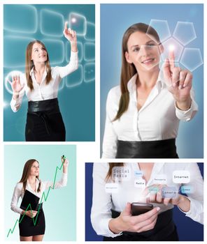 Collage of Futuristic Businesswoman with four different Pictures