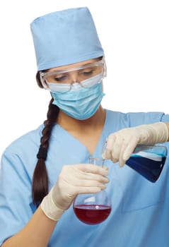 Chemist with test tubes isolated