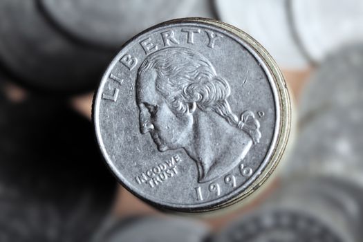 Close-up photo of the US coin with George Washington