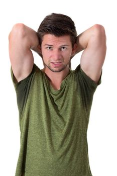 Man with Hyperhidrosis sweating very badly under armpit