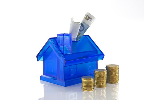 euro coins and paper money for the blue house