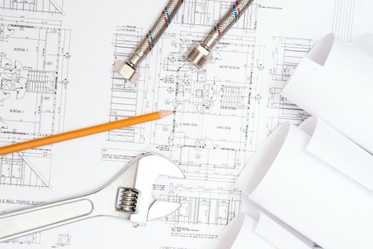 plumbing and drawings are on the desktop, workspace engineer