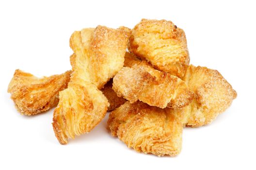 Heap of Delicious Puff Pastry Bakery Bows isolated on white background