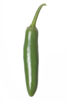 Single Serrano Pepper isolated against a white background