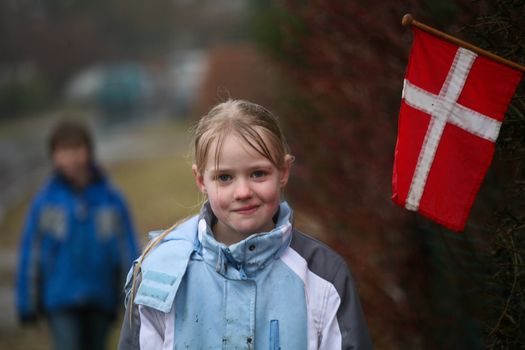 Girl with a danish flag on her birthday