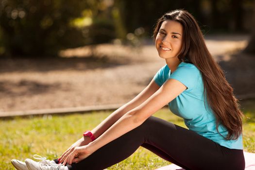 young beautiful sport woman enjoying outdoors before sport