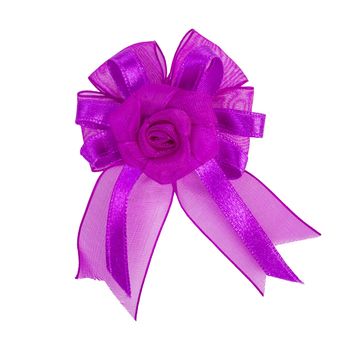 Festive violet bow made of ribbon isolated on white