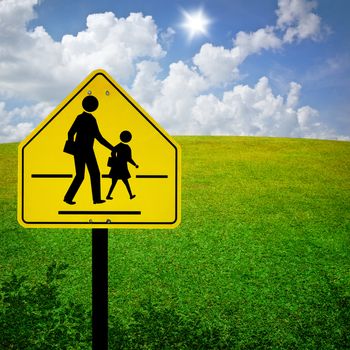 School Zone Sign With Field Background
