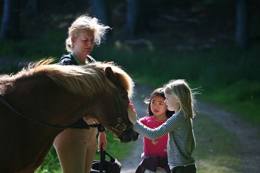 Girls on horse in a forest in denmark