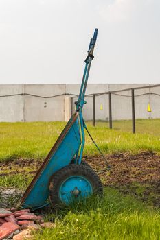 wheelbarrow on green grass