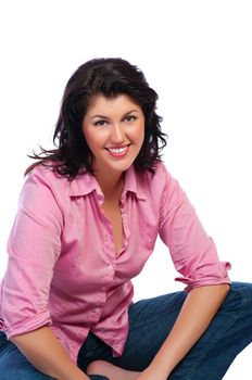 Young smiling woman in red shirt