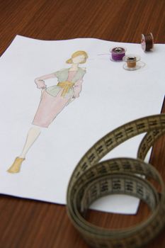 the collection of fashion drawings on clothes with colored pencils