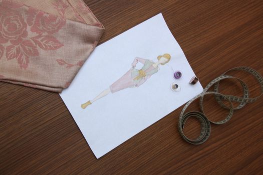 the collection of fashion drawings on clothes with colored pencils