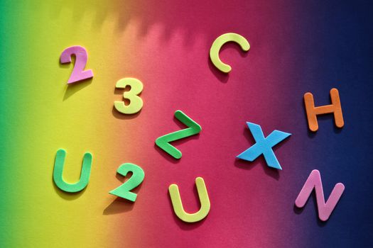 colorful background with letters and numbers