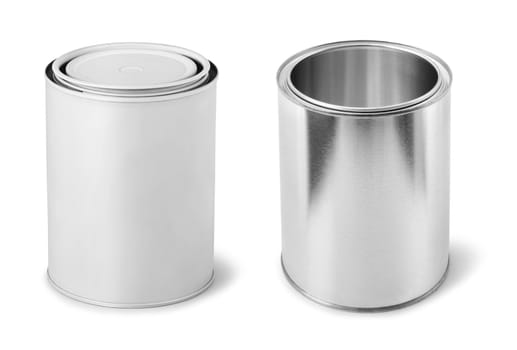 Blank paint cans metal dummy isolated on white