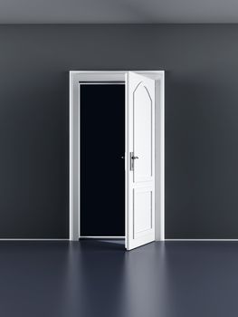 A open door in a empty room. 3D rendered illustration.