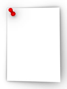 3D rendered Illustration. Blank pinned note. Isolated on white.
