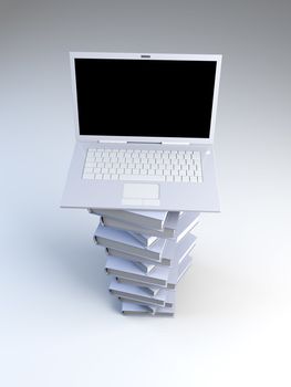 A Laptop with books. 3D rendered illustration.  