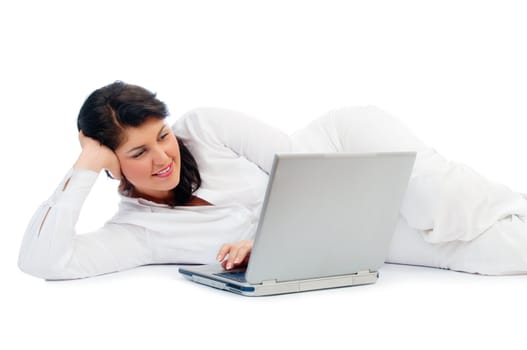 Young woman with laptop isolated