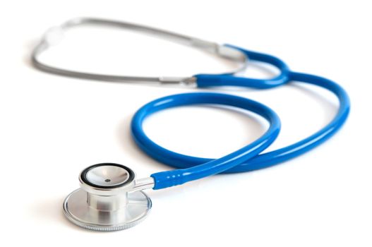 Blue stethoscope isolated on white