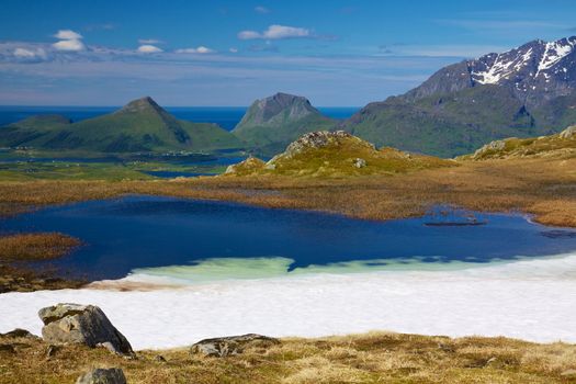 Scenic landscape of Lofoten islands in Norway during summer