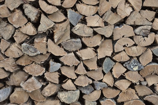 Split and stacked firewood winter readiness background