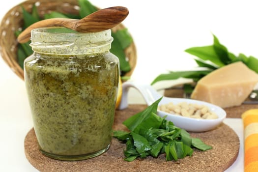 Wild garlic pesto with fresh wild garlic and pine nuts