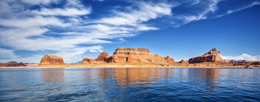 panoramic view on famous lake Powell, Page, USA