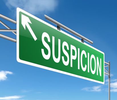 Illustration depicting a sign with a suspicion concept.