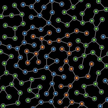 Network of interconnected color nodes on a black background