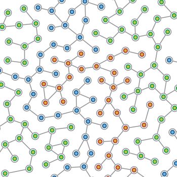 Network of interconnected color nodes against a white background