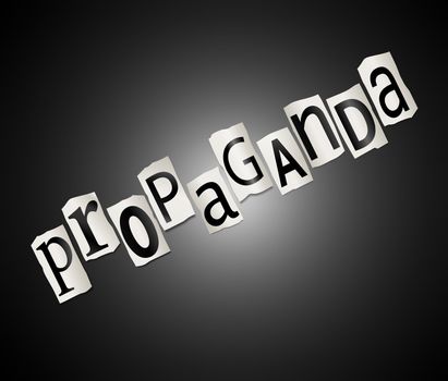 Illustration depicting cut out letters arranged to form the word propaganda.