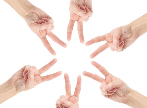 Hands of teamwork , forming the star shape