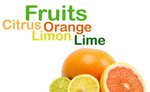 image of a fresh whole lime,lemon and orange isolated on white