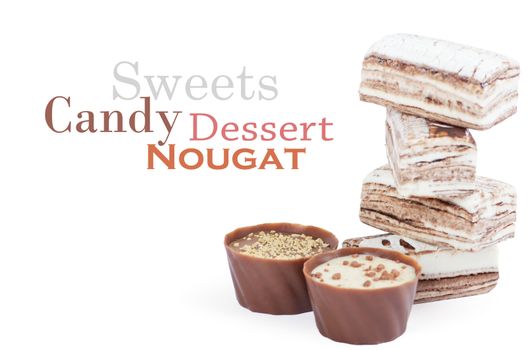 Chocolate and sweets over white
