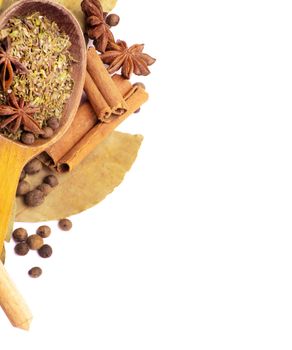Spices border isolated on white