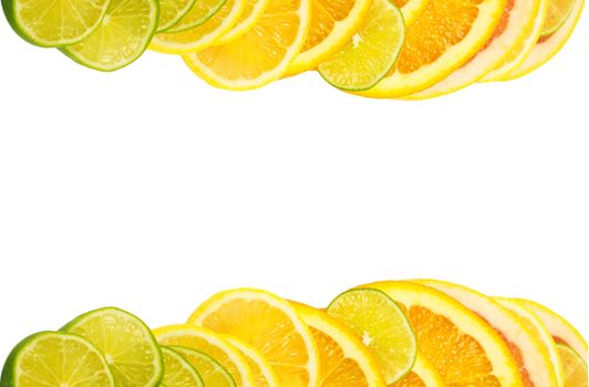 Vitamin C Overload, Stacks of sliced fruit isolated on white